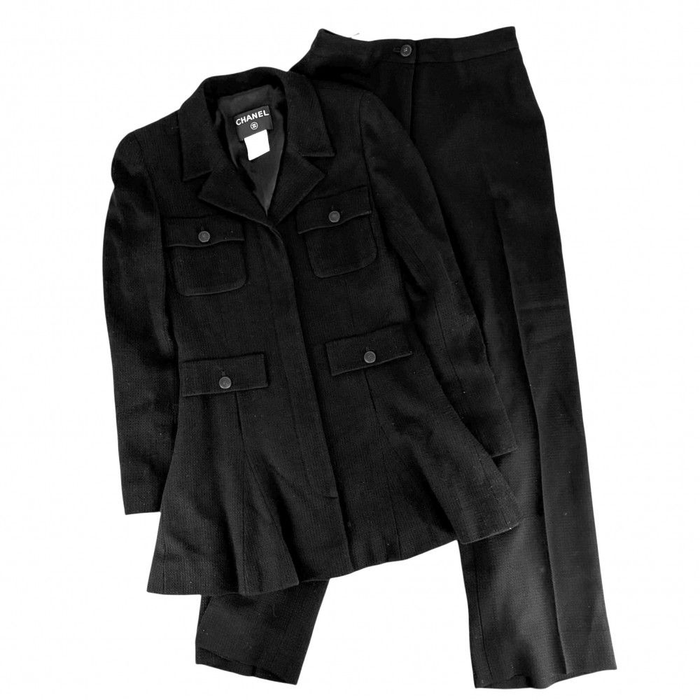シャネル セットアップ レディース パンツ ジャケット 服 アパレル CHANEL 36 ブラック 黒 ウール レーヨン 秋 冬 2002年 品