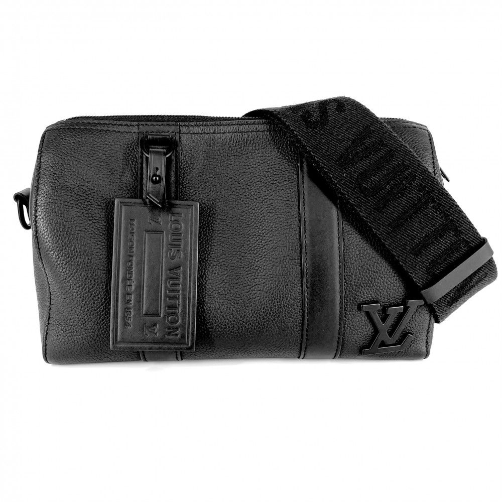 ルイヴィトン ショルダーバッグ メンズ LVアエログラム シティキーポル ミニボストンバッグ 肩掛け 斜め掛け LOUIS VUITTON M 59255 レザー ブラック 黒 シルバー金具 品