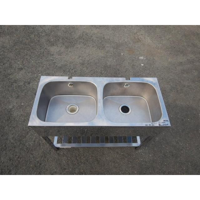 アズマ 業務用 ステンレス 2槽 シンク W 1000 D 450 H 800 mm 厨房 槽内寸 深210 KPC 2 100 切り欠きあり