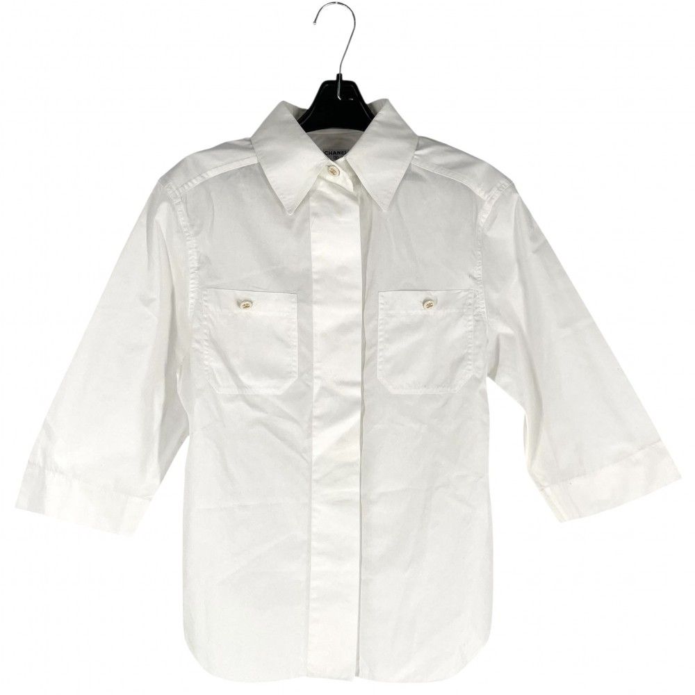 シャネル ブラウス レディース ヴィンテージ 七分袖 ココマーク ココボタン CHANEL 38 ホワイト 白 コットン 品
