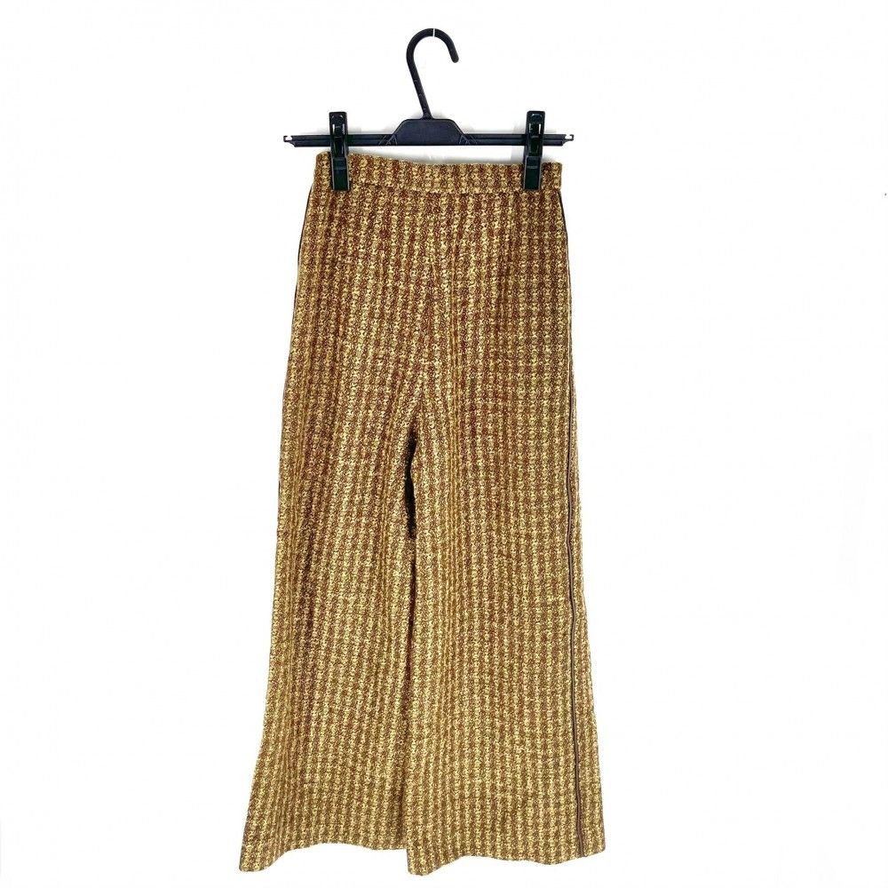 シャネル パンツ レディース ツイード ボトムス ズボン アパレル ヴィンテージ 服 CHANEL 36 ブラウン系 ガンメタル金具 ウール ナイロン シルク 秋 冬 1997年 品