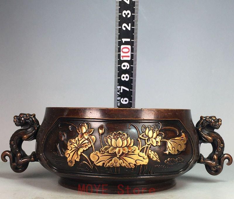 大明宣徳両両耳蓮葉蓮花香炉 銅香炉 香道具 仏具 工芸品美術品 置物 香