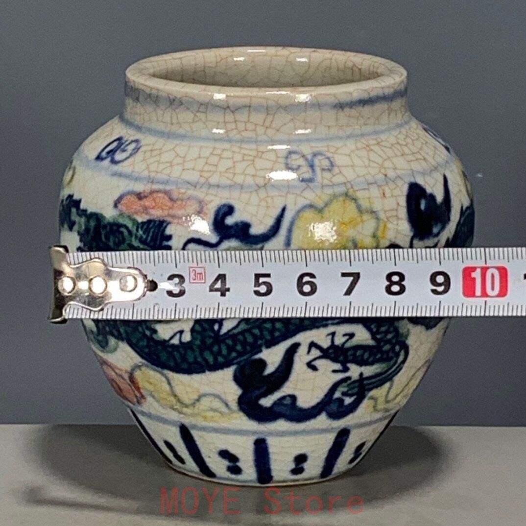明青花五彩龍紋缶 景徳鎮 陶磁器 装飾品 現代工芸品 美術品 置物