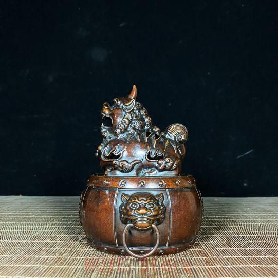 銅器 重工 彫刻 獅環耳独角鼓面薫香炉 工芸品 美術品 置物 銅器 重工 彫刻 獅環耳独角鼓面薫香炉 工芸品 美術品 置物 - メルカリ