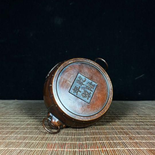 銅器 重工 彫刻 獅環耳独角鼓面薫香炉 工芸品 美術品 置物 銅器 重工 彫刻 獅環耳独角鼓面薫香炉 工芸品 美術品 置物 - メルカリ