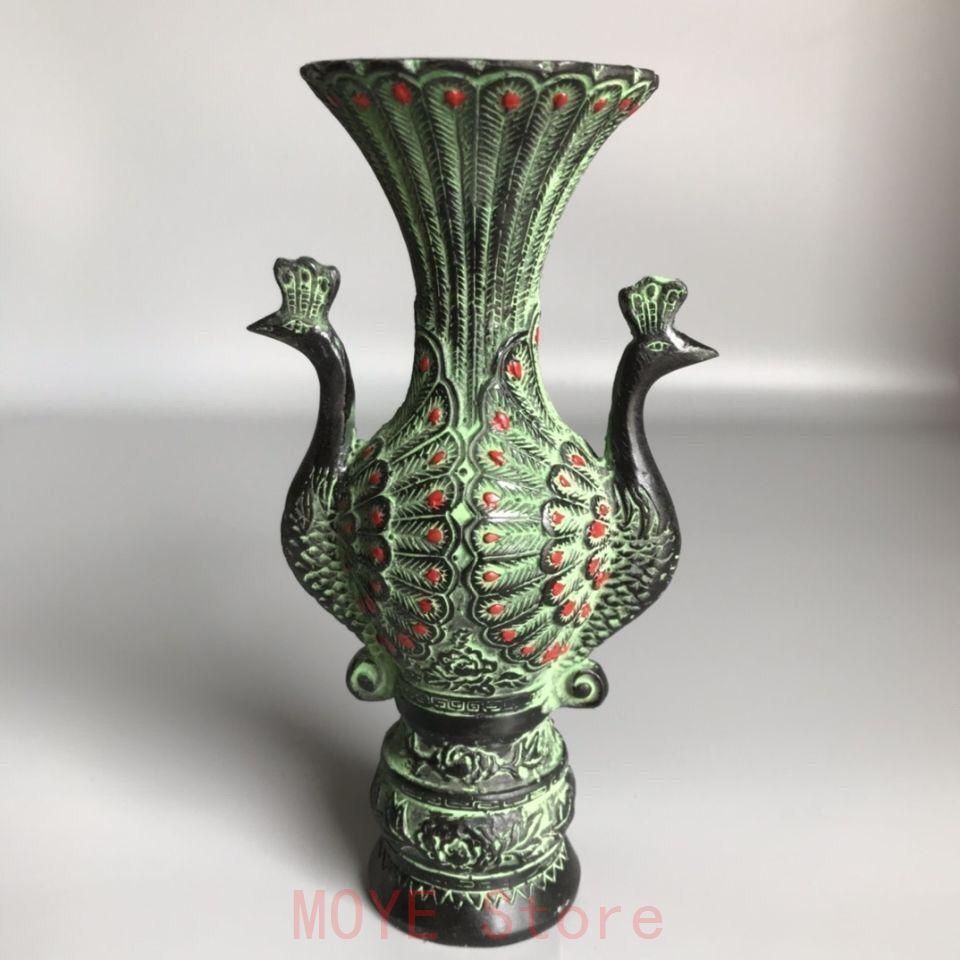 青銅器 双鳳青銅酒杯 孔雀酒樽 装飾品 現代工芸品 美術品 置物 - メルカリ