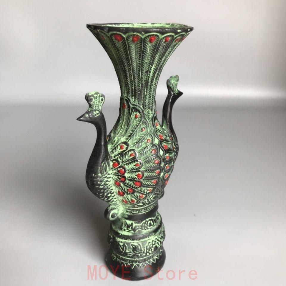 青銅器 双鳳青銅酒杯 孔雀酒樽 装飾品 現代工芸品 美術品 置物 - メルカリ