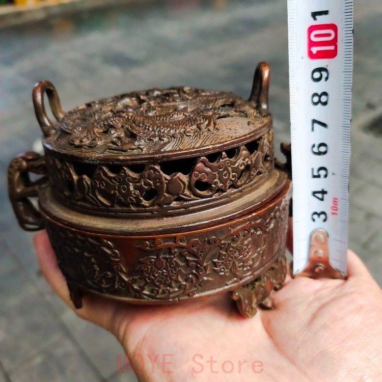 銅器 重工 彫刻 竜鳳薫香炉 美品 茶道具 香道具 工芸品美術品 置物
