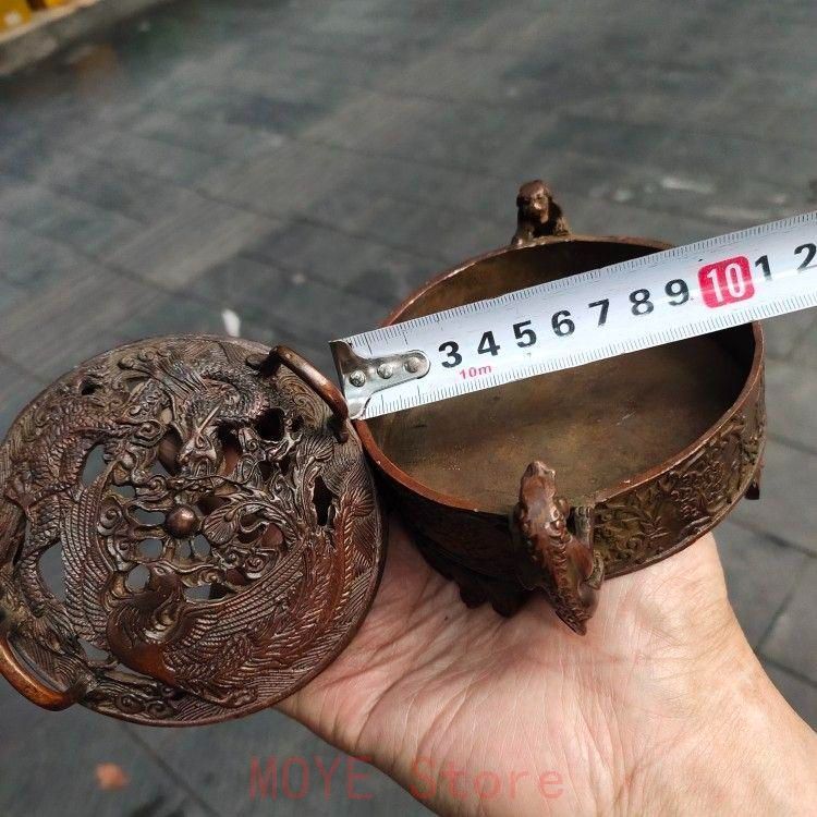 銅器 重工 彫刻 竜鳳薫香炉 美品 茶道具 香道具 工芸品美術品 置物