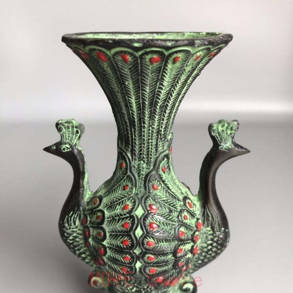 青銅器 双鳳青銅酒杯 孔雀酒樽 装飾品 現代工芸品 美術品 置物 - メルカリ