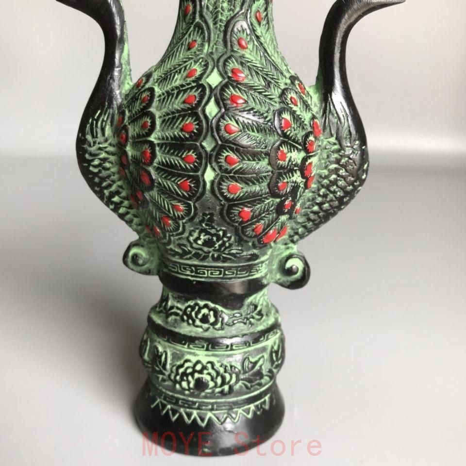青銅器 双鳳青銅酒杯 孔雀酒樽 装飾品 現代工芸品 美術品 置物 - メルカリ