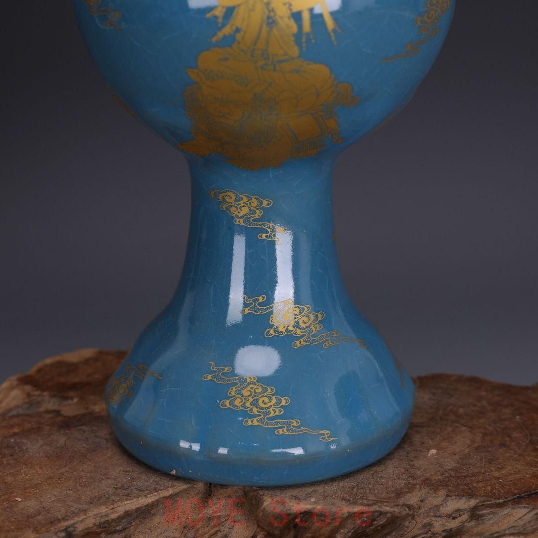 宋代汝窯天青釉蒔絵仏像紋梅瓶 景徳鎮 陶磁器 装飾品 現代工芸品 美術
