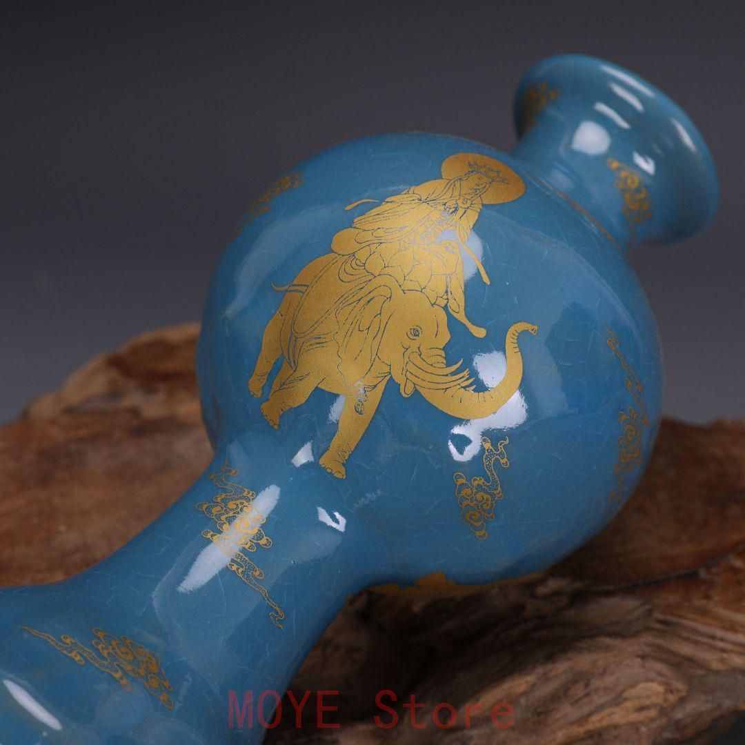 宋代汝窯天青釉蒔絵仏像紋梅瓶 景徳鎮 陶磁器 装飾品 現代工芸品 美術