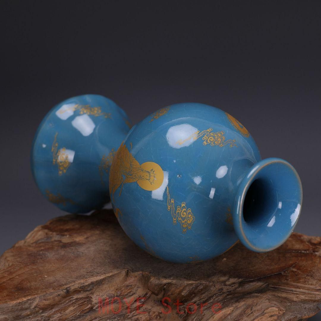 宋代汝窯天青釉蒔絵仏像紋梅瓶 景徳鎮 陶磁器 装飾品 現代工芸品 美術