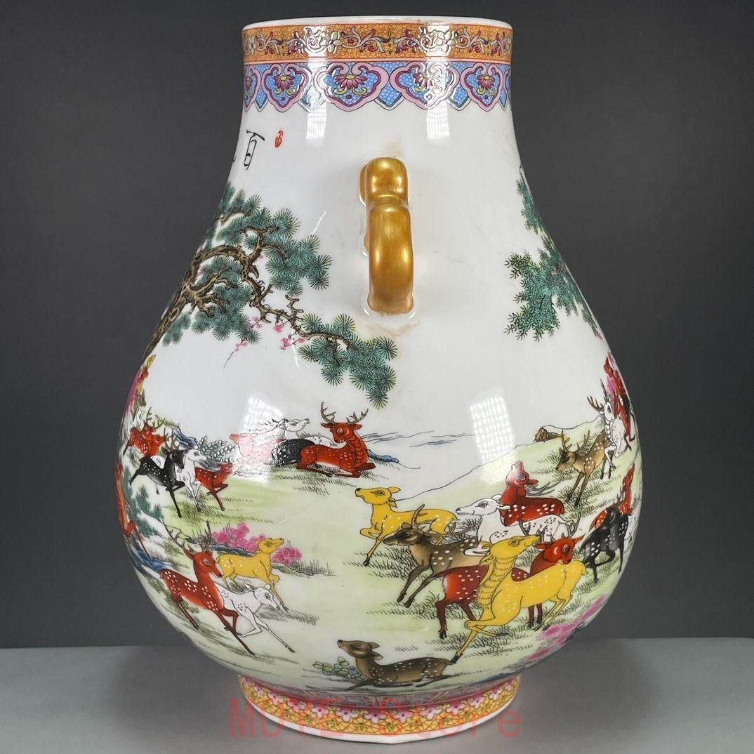 清乾隆粉彩蒔金百鹿図尊瓶 景徳鎮 陶磁器 装飾品 工芸品 美術品 置物