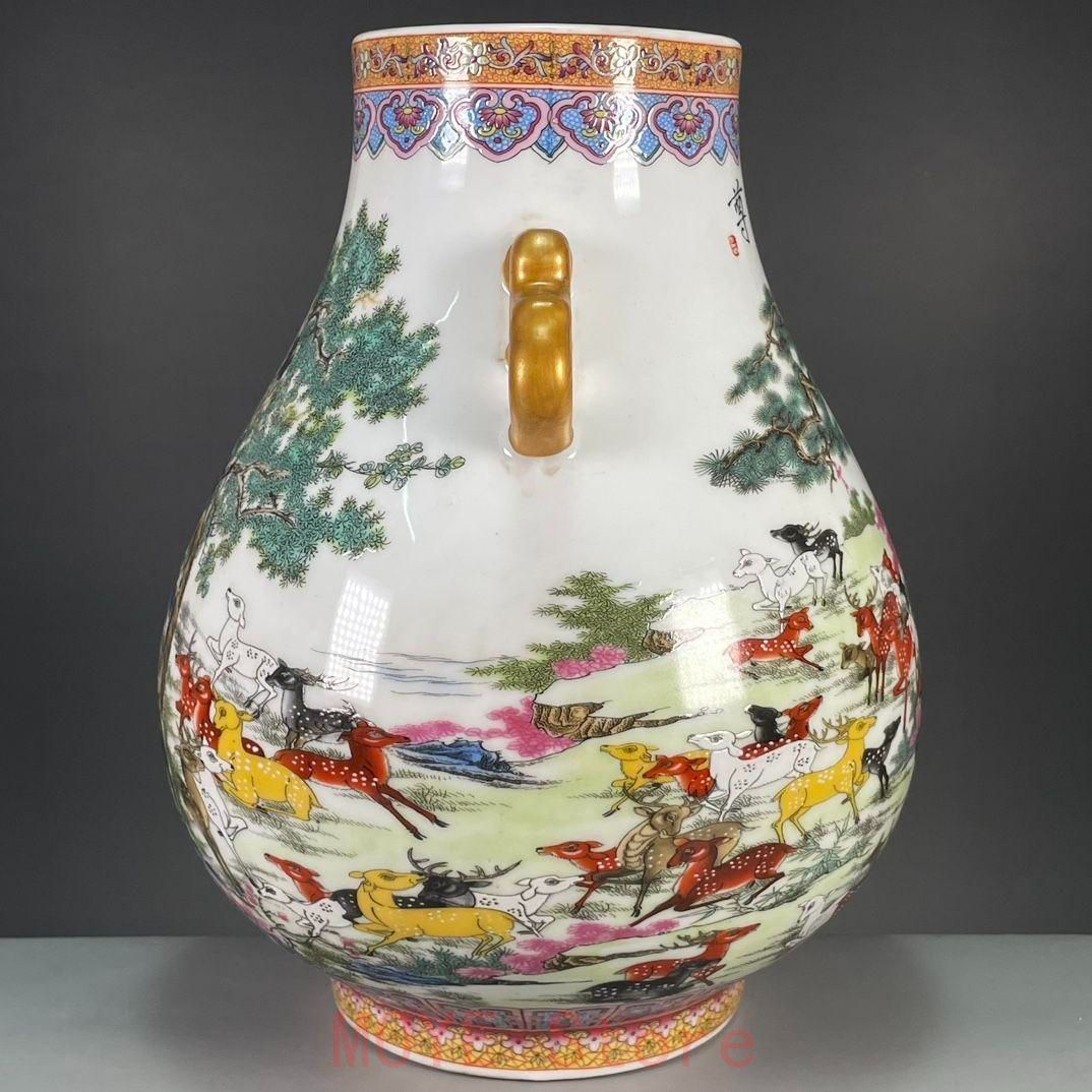 清乾隆粉彩蒔金百鹿図尊瓶 景徳鎮 陶磁器 装飾品 工芸品 美術品 置物