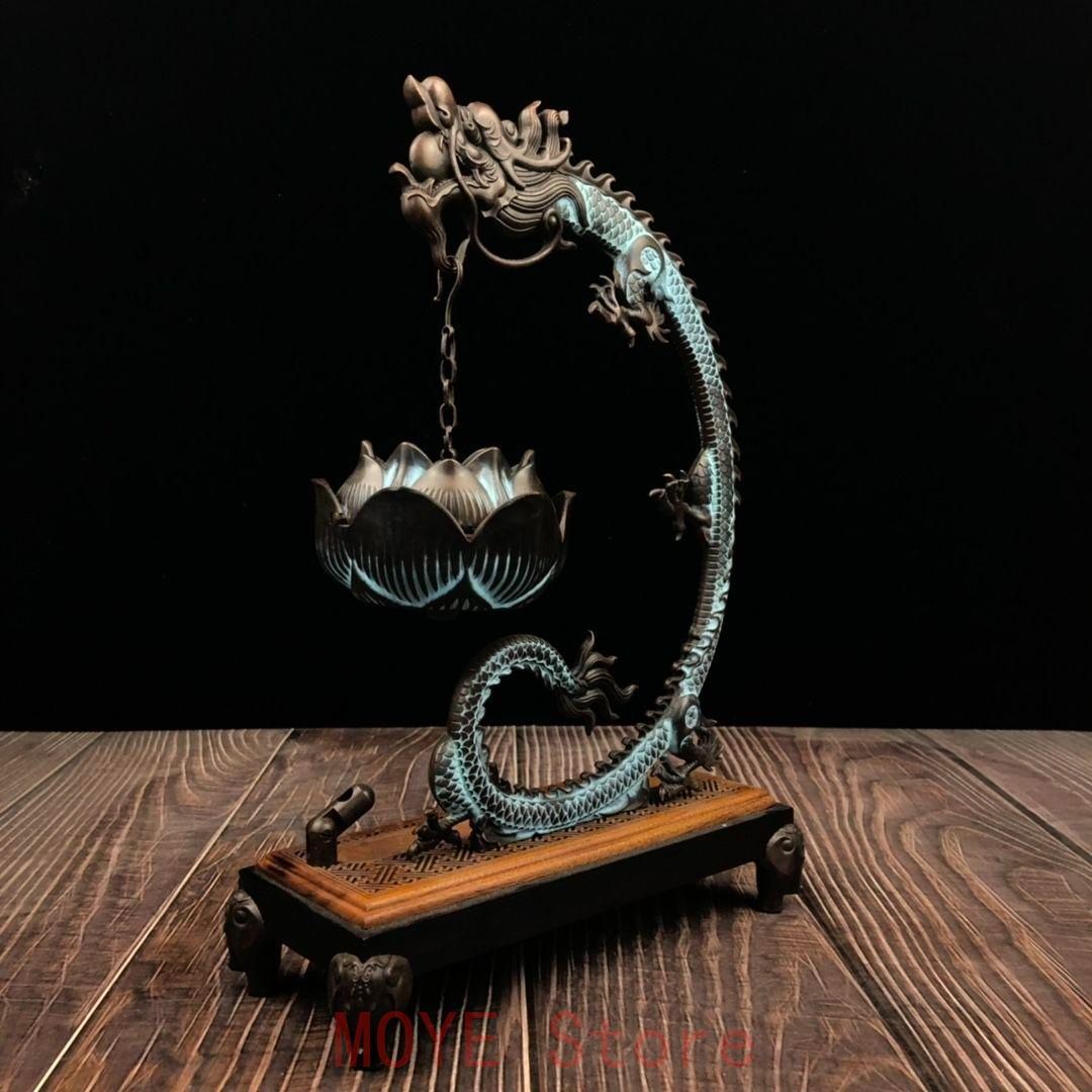 銅 細工 彩藍蓮華龍弔り式香炉 倒流香 装飾品 現代工芸品 美術品 置物 銅 細工 彩藍蓮華龍弔り式香炉 倒流香 装飾品 現代工芸品 美術品 置物