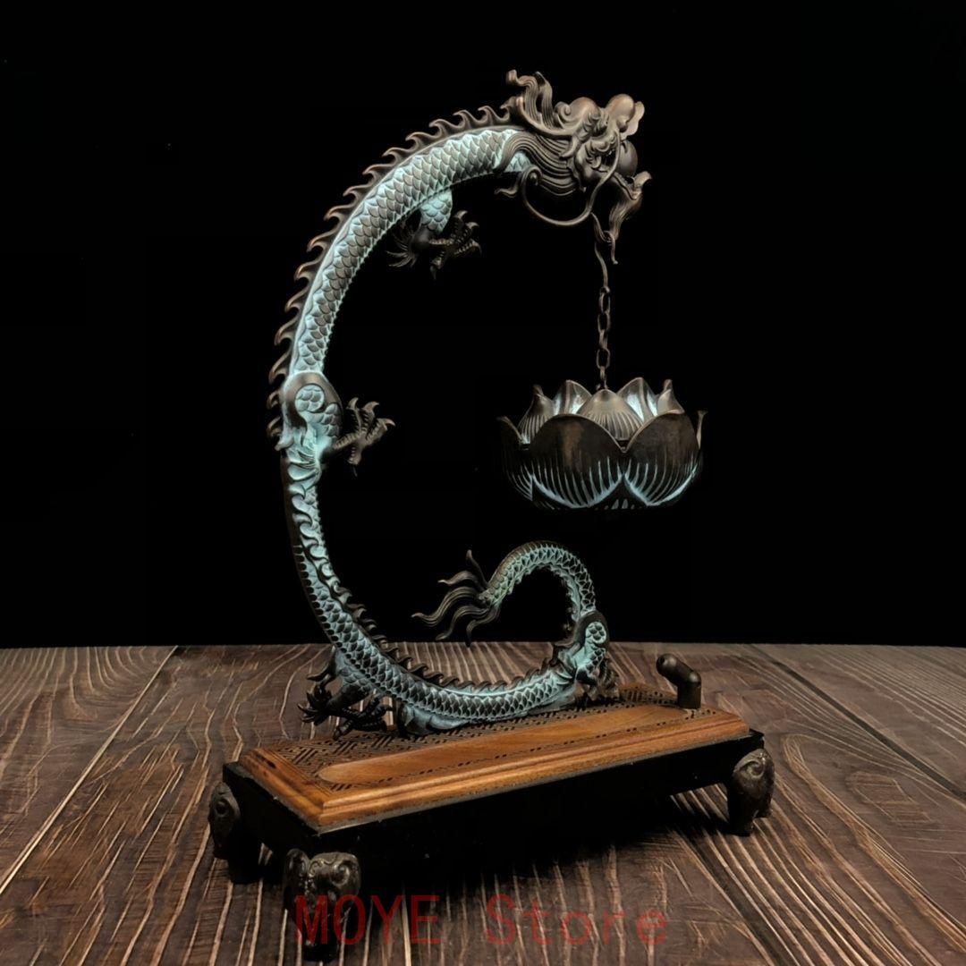 銅 細工 彩藍蓮華龍弔り式香炉 倒流香 装飾品 現代工芸品 美術品 置物 銅 細工 彩藍蓮華龍弔り式香炉 倒流香 装飾品 現代工芸品 美術品 置物