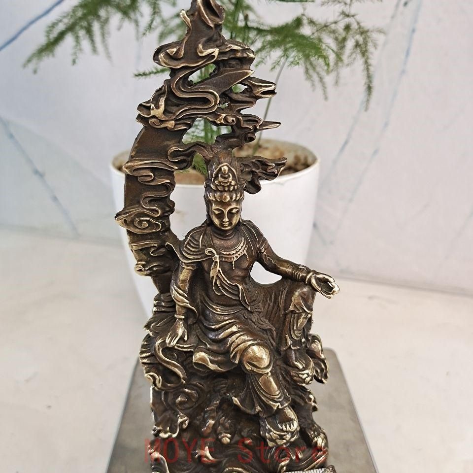 銅製 仏像 重工彫刻 開運 風水 古美術品 置物 菩薩 水月観音 銅製 仏像 彫刻 置物 開運 風水 現代工芸品 美術品 置物