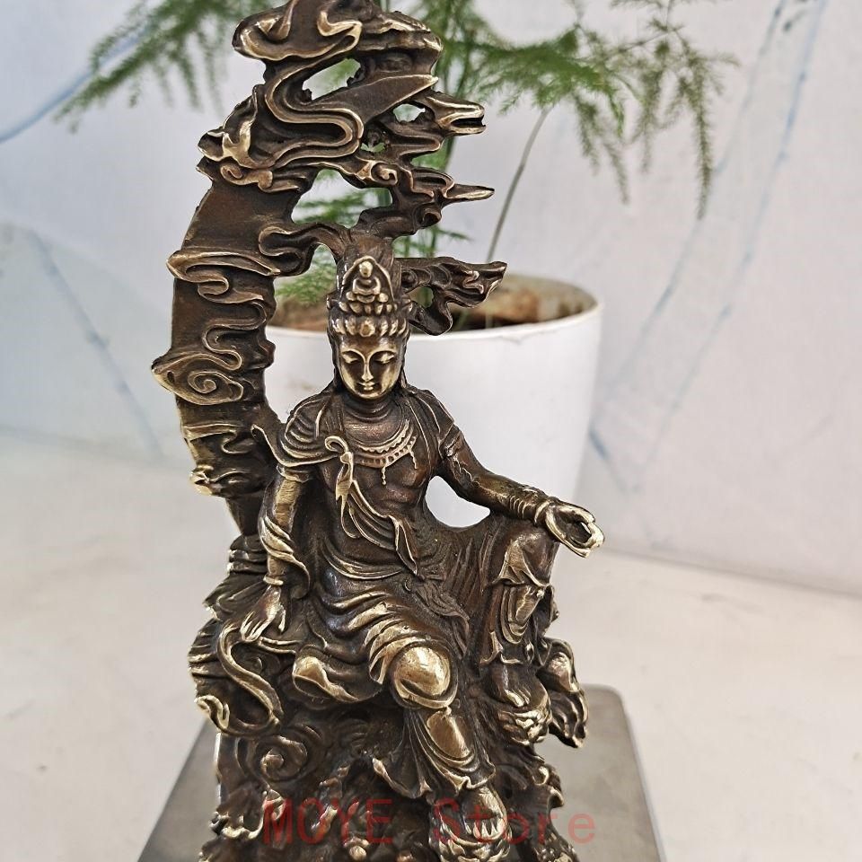 菩薩 水月観音 銅製 仏像 彫刻 置物 開運 風水 現代工芸品 美術品 置物