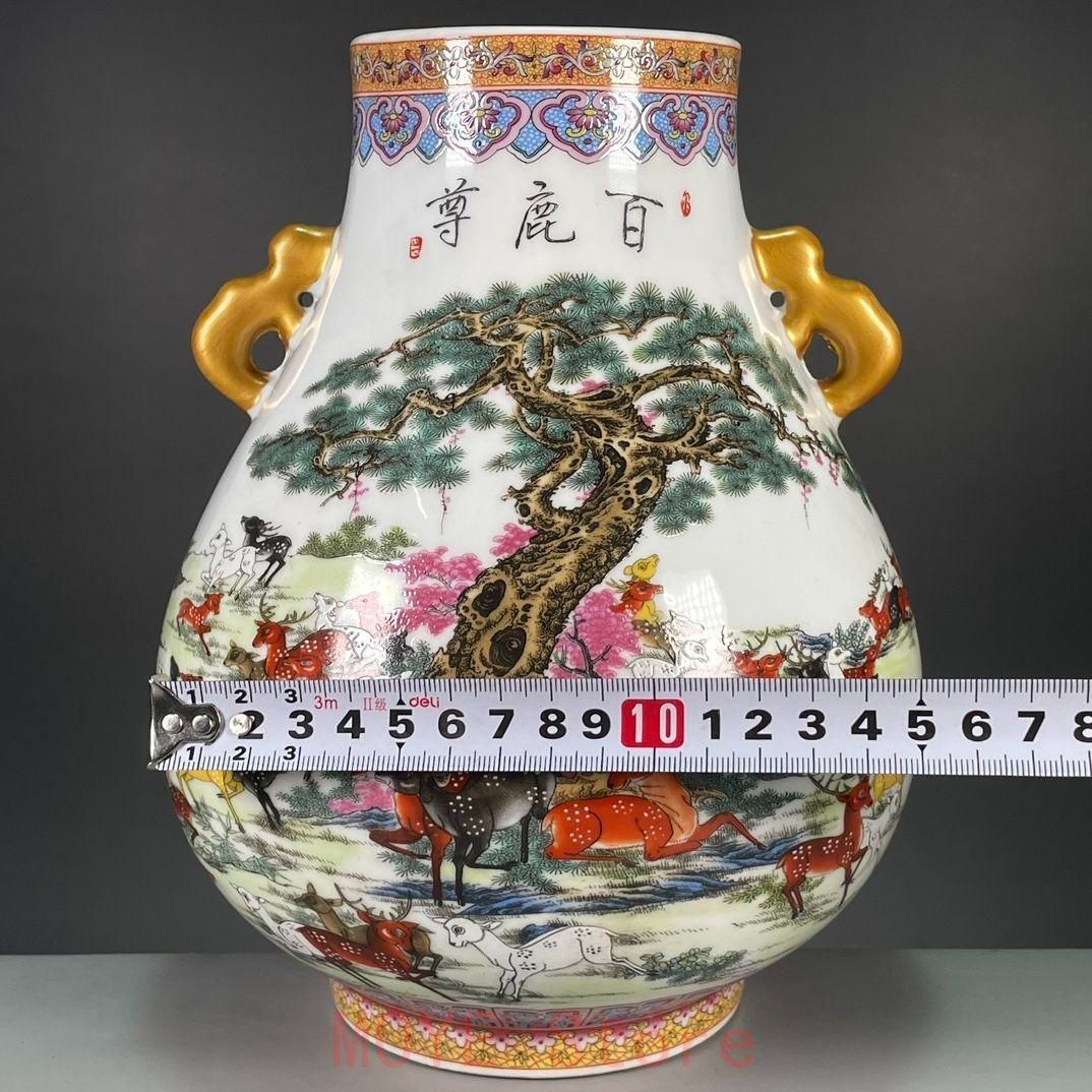 清乾隆粉彩蒔金百鹿図尊瓶 景徳鎮 陶磁器 装飾品 工芸品 美術品 置物
