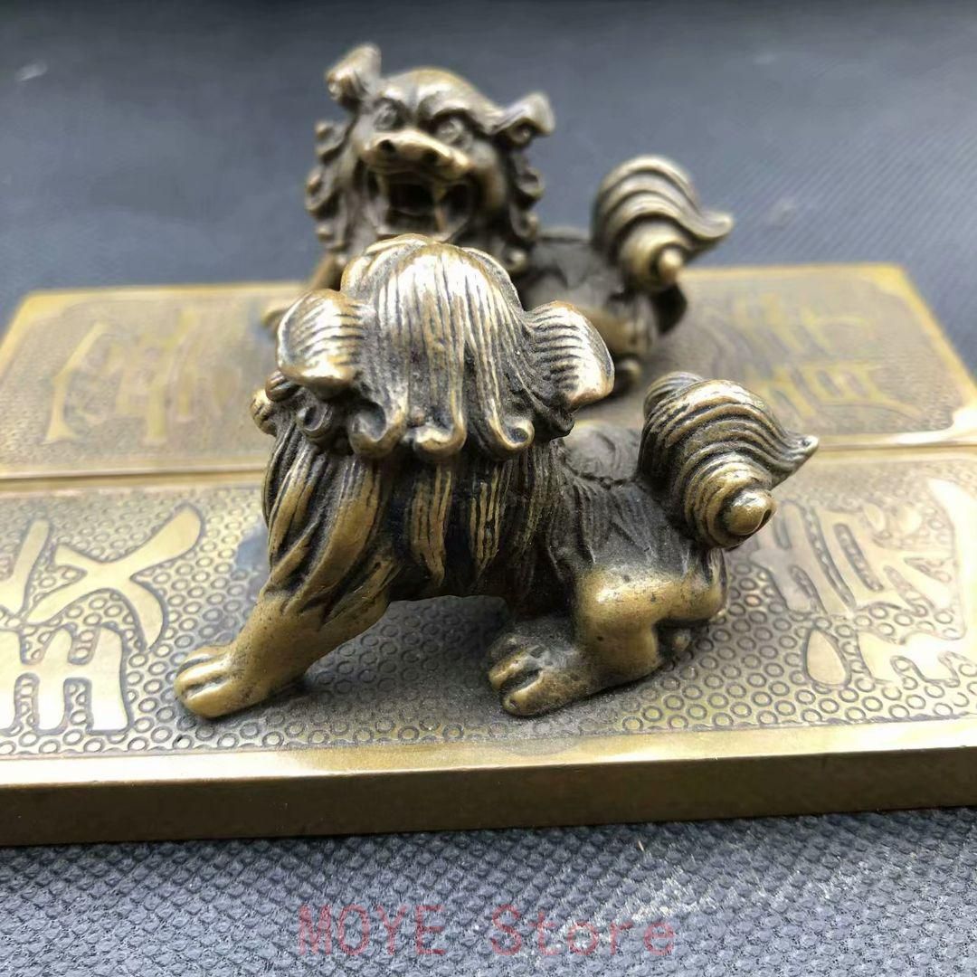 鎮尺 鎮紙 銅器 獅子 寧静致遠 圧尺 書道 工芸品 美術品 置物