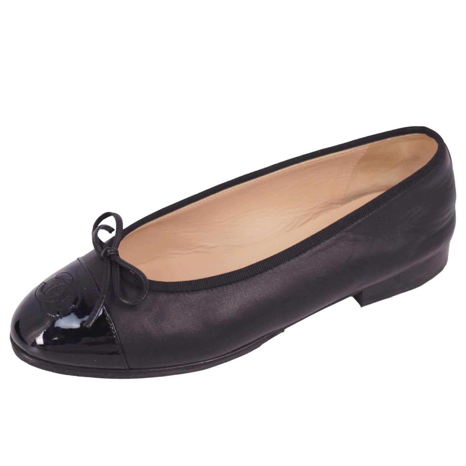 1LS02_美品 シャネル フラットパンプス 黒 36 値下げ】CHANEL フラットパンプス ブラック size36 1/2