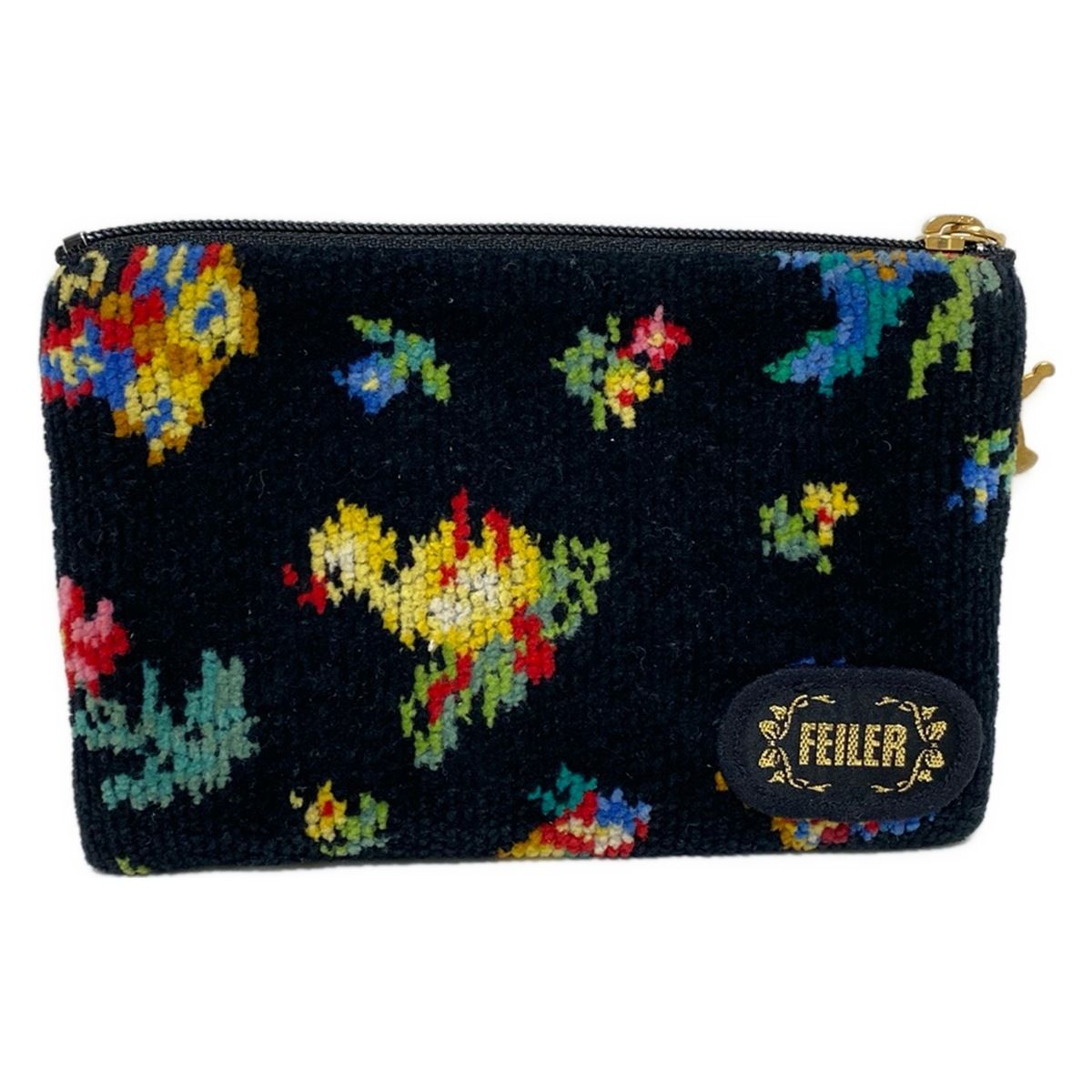 FEILER フェイラー コインケース - 黒×イエロー×マルチ 鳥