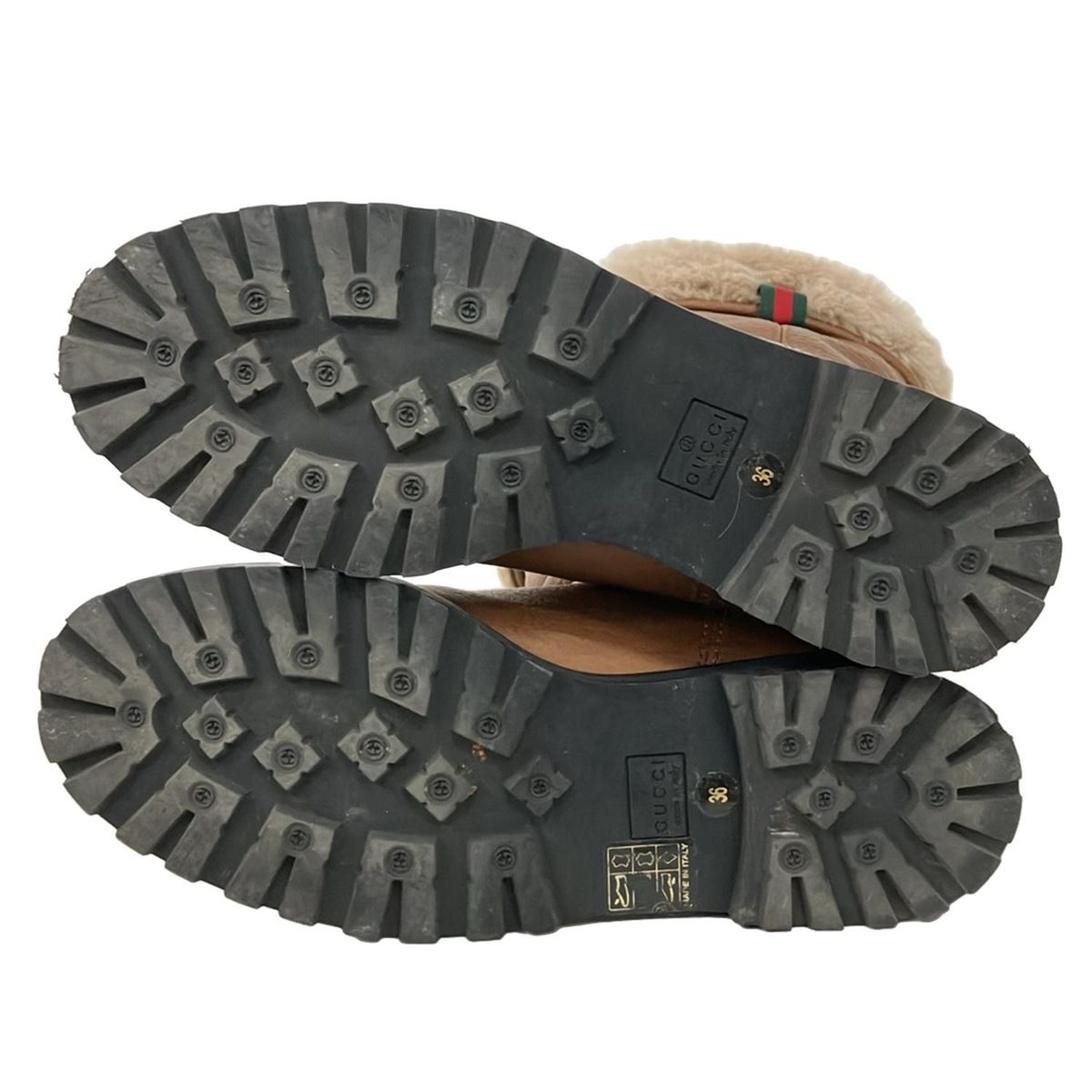 GUCCI(グッチ) ロングブーツ 36 レディース - ブラウン×アイボリー