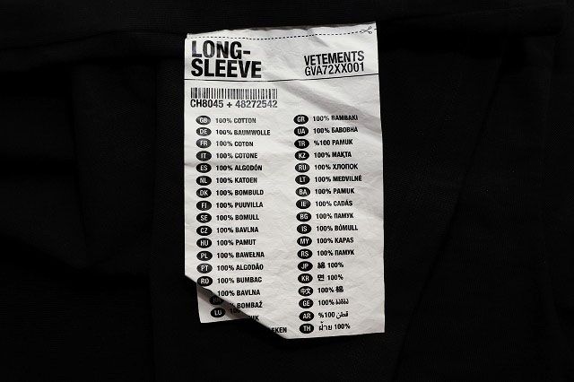 ヴェトモン VETEMENT 22SS LONG SLEEVE LOGO LABEL T-SHIRT BLACK XL