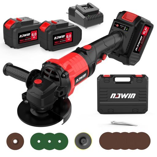 ナウィン20 V充電式ディスクグラインダーブラシレスモーター6.0 Ahバッテリー 付属三段階変速 最大9000 rpm 100 mm砥石対応切断 研削 研磨多用途コードレスグラインダー充電式日本PSE認証収納