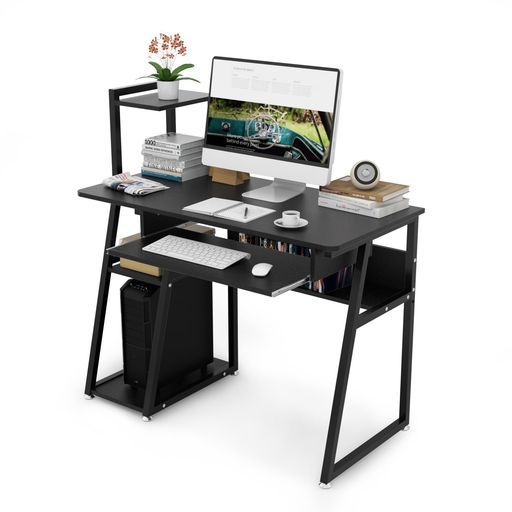 DEWELパソコンデスクキーボードスライダー付天板幅100 cm机3段収納ラック付ゲーミングデスク総耐荷重100 kgメラミン加工省スペース組立簡単勉強机学習机木製おしゃれ在宅勤務テレワーク組