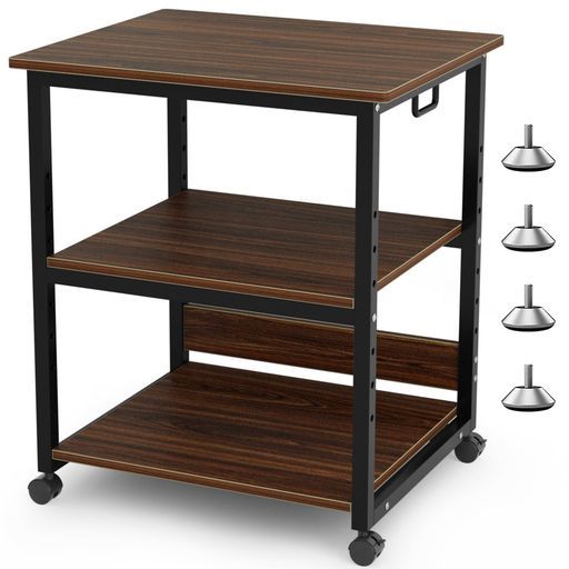 DEWELプリンター台キャスター付き幅60奥行50 cm高さ70 cmコピー機台サイドデスクワゴンプリンターラックデスク下収納棚木製袖机スリム