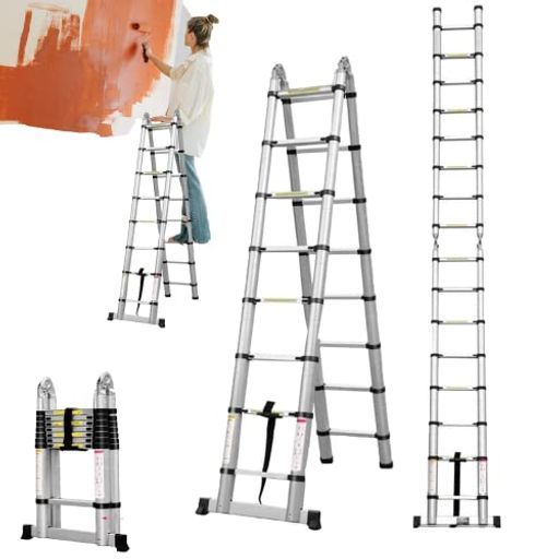 DayPlus伸縮はしご最長5 m耐荷重150 kg伸縮梯子折り畳み軽量 アルミはしごコンパクト持ち運びに便利伸縮自在室内屋外両用アルミ梯子