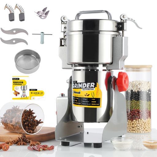 製粉機400 g電動粉砕機スイング型穀物粉末機蓋開けたら作業停止 安全1分間に微粉末 ハイパワーお米 山椒 胡椒 お茶 小麦粉 こーひまめ 乾燥材料のみ換え刃あり日本語説明書