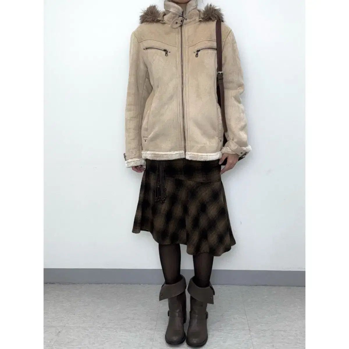 日本 ヴィンテージ ベージュ ムートン ファー ジャケット アウター