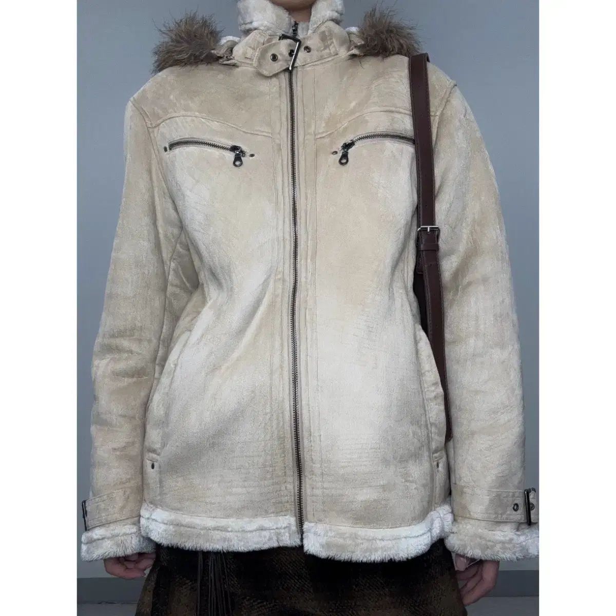 日本 ヴィンテージ ベージュ ムートン ファー ジャケット アウター