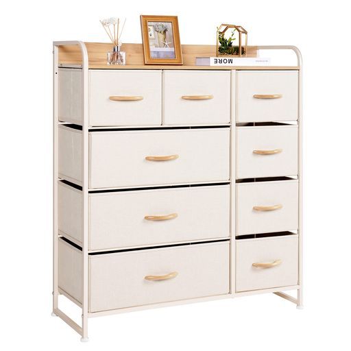 チェストタンス布製ベージュ収納引き出し簡単組立 衣類収納大容量4段9杯 幅87.5 x奥行29 x高さ99.5 cm