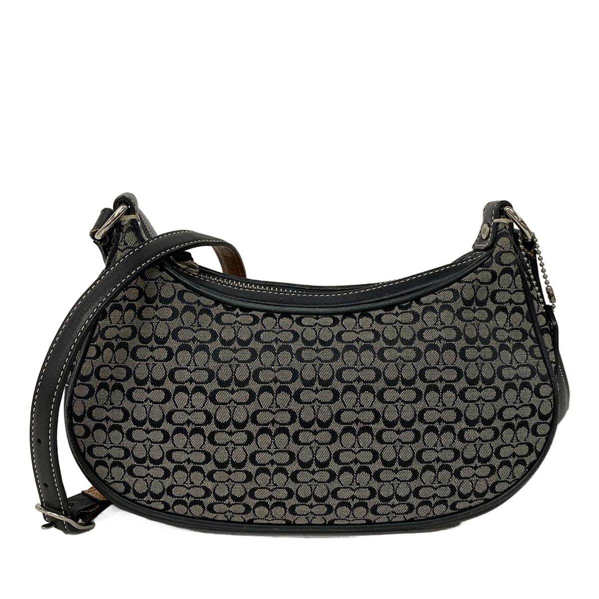 COACH グレー ロゴパターン バッグ COACH(コーチ) ショルダーバッグ ミニシグネチャー柄 6344 黒×グレー