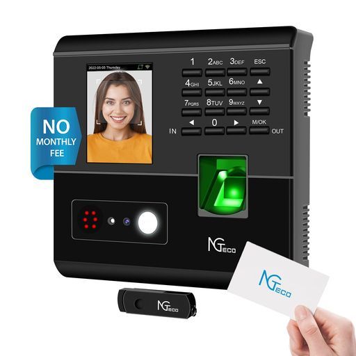NGTeco顔認証 タイムレコーダー指紋 RFID パスワード対応高速認証1秒未満Wi-Fi接続USBデータ管理小規模オフィス向け考勤管理システムMB 1