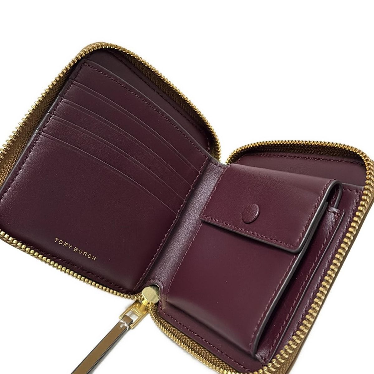 【いくみ】 Tory Burch 新品 長財布　ボルドー ゴールドロゴ TORY BURCH(トリーバーチ) 2つ折り財布美品 - ベージュ×アイボリー