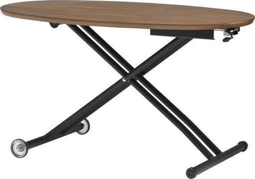 光 楕円型昇降式リビングテーブルLT フィーカXオーバルOAKブラウン大
