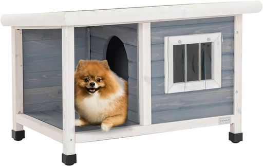 Petsfit犬小屋屋外用犬舎夏日射し遮蔽 天然木安全 犬ハウスドッグハウス室外半組み立て完成品組み立て簡単中型犬用小型犬用ペットハウスオールシーズン通気水洗い裏庭防水さびない