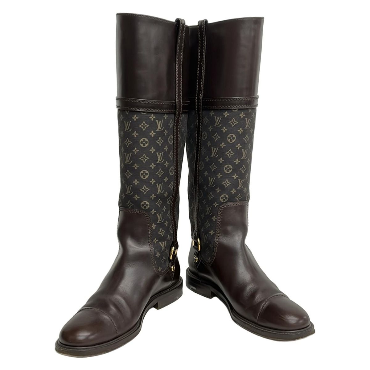 LOUIS VUITTON ルイヴィトン ロングブーツ 37 レディース - ダークブラウン×黒 レザー
