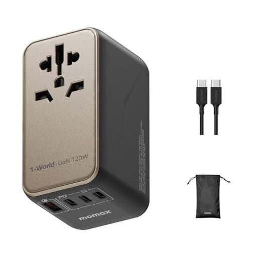 超高速の120 W出力 MOMAX変換プラグPDGaN単ポート100 W出力総出力120 W急速充電全世界対応5台同時充電3 PDUSB C 1 QCUSB A海外用コンセント海外変換プラグC BF O Aタイプ