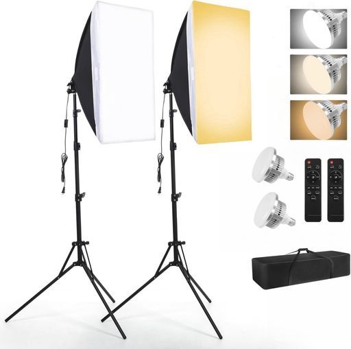 写真撮影ソフトボックス 2025発売新モデル150 W撮影用ライト ソフトボックス50 x 70 cm照明キット遠隔操作150 W高輝度LED電球 ライトモード2800 K 撮影用照明キッ写真照明用セット三脚付き