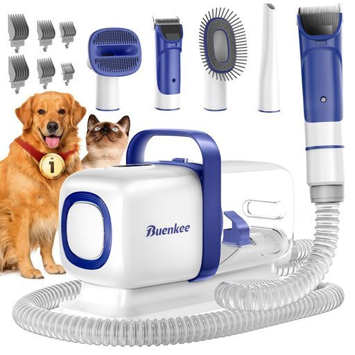 Buenkee犬用バリカン掃除機換毛期対策自動抜け毛吸引ペット用 向き低騒音2 L大容量ダストカップ猫犬美容器電動バリカン付き ホワイト