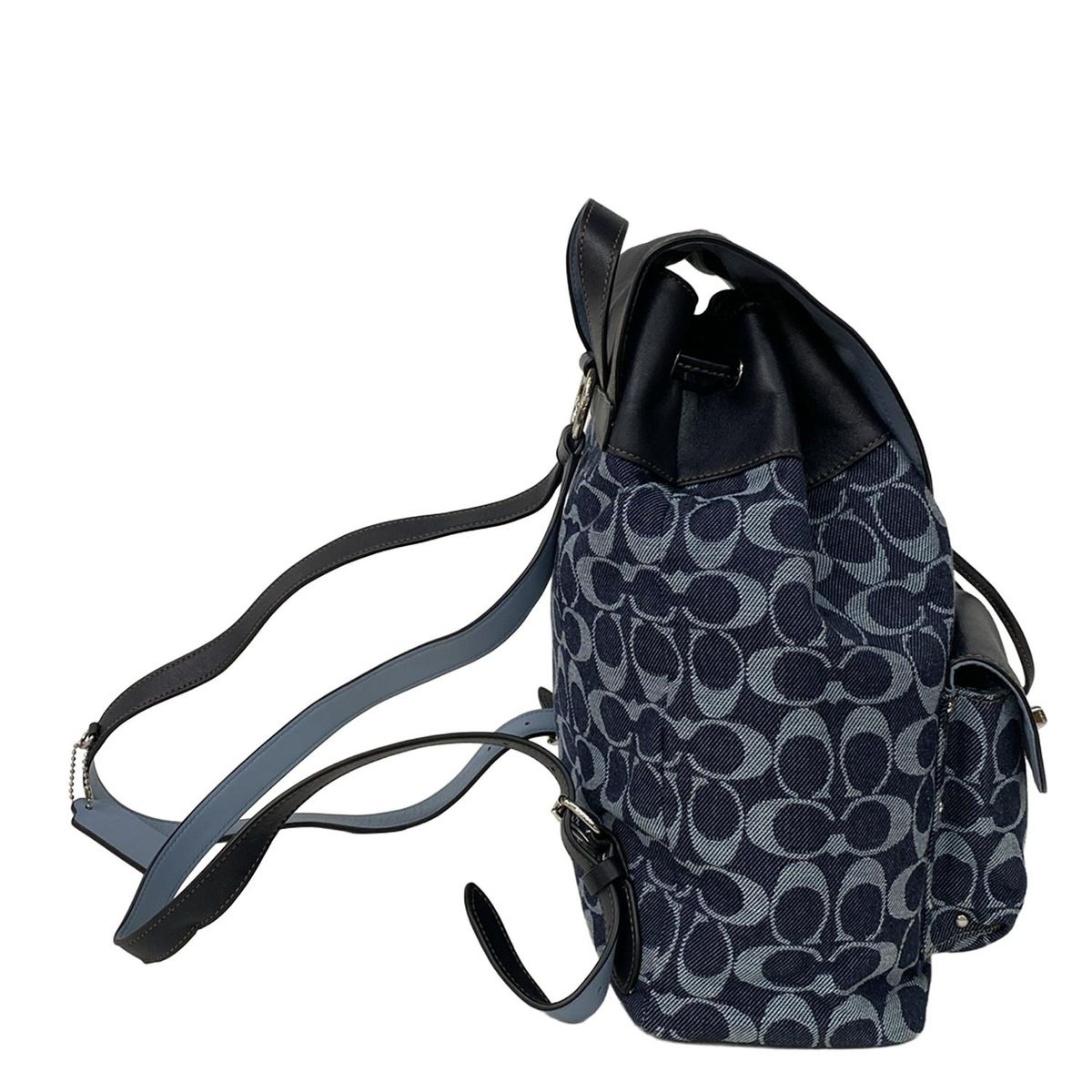 COACH コーチ リュックサック シグネチャー柄 F 57551 ダークネイビー×ライトブルー 巾着型 レザー