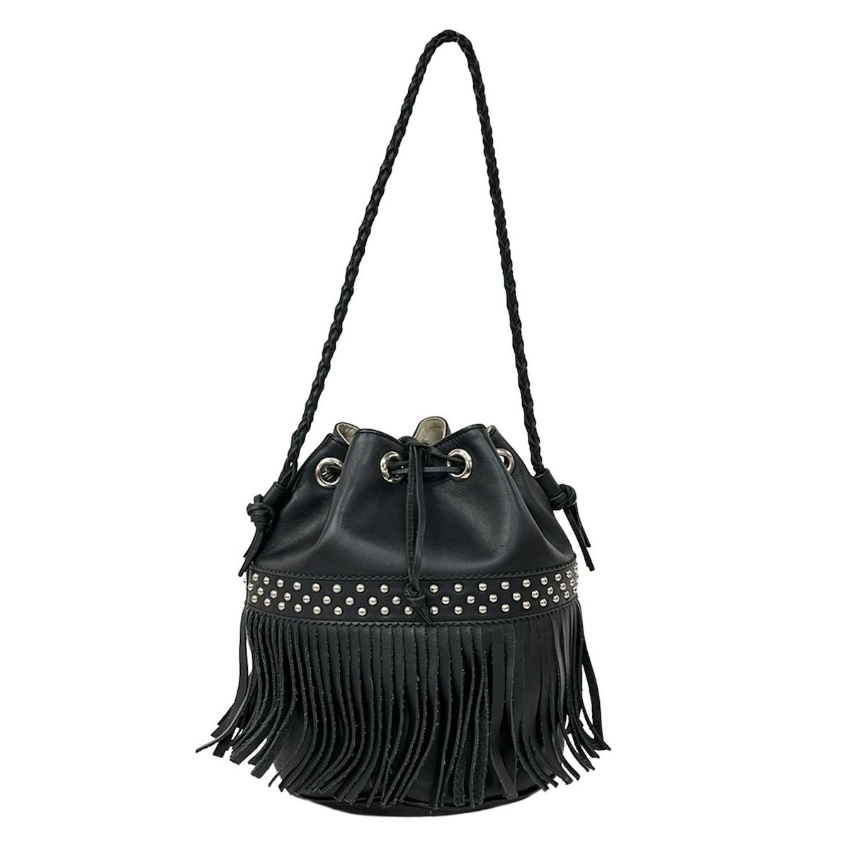 【美品✨】ジェイアンドエムデヴィッドソン カーニバル スタッズ 巾着 レザー 黒 J&M Davidson（J＆Mデヴィッドソン） ジェイアンドエムデヴィッドソン