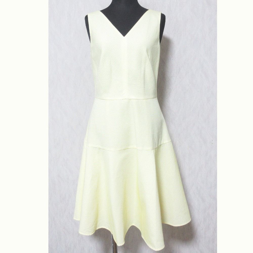 【美品】アナイ Vネック ノースリーブワンピース Aライン 36 総柄 ブラウン 美品】アナイ Vネック ノースリーブワンピース Aライン 36 総柄